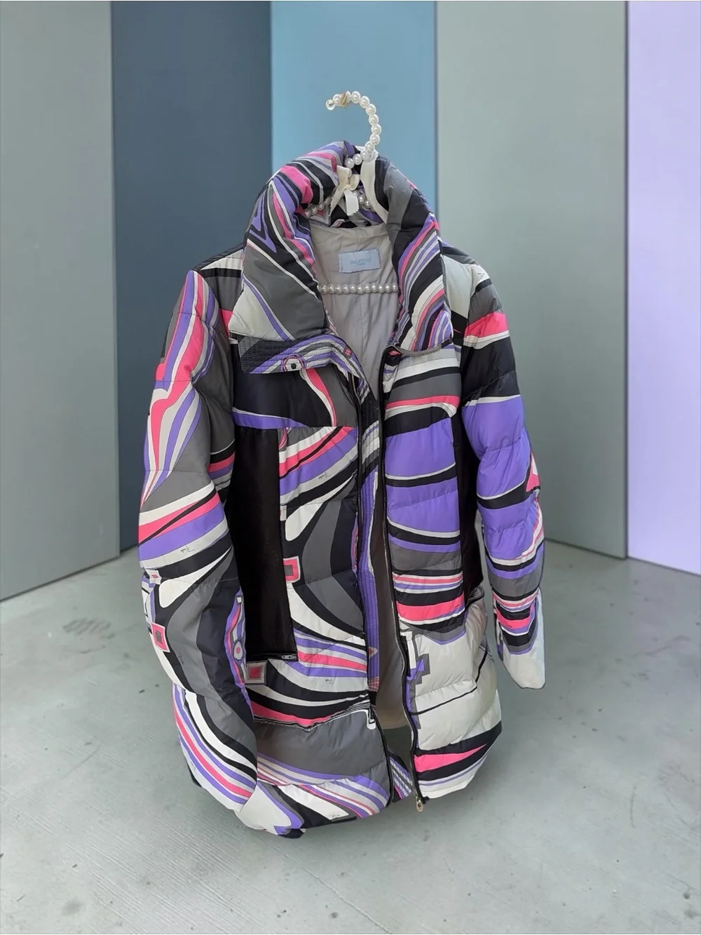 Emilio Pucci Multicolor Abstract Print Puffer Jacket - Purple, Pink, Black 42